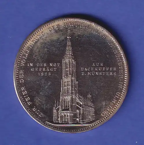 Medaille zur Vollendung des Ulmer Münsterturms, geprägt aus Dachkupfer 1923