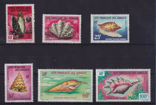 Französische Somaliküste 1962 Muscheln und Schnecken Mi.-Nr. 343-348 ** 