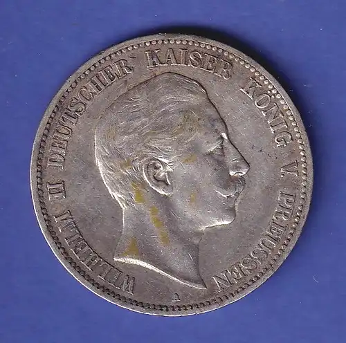 Dt. Kaiserreich Preußen Wilhelm II. Silbermünze 5 Mark 1907 A ss