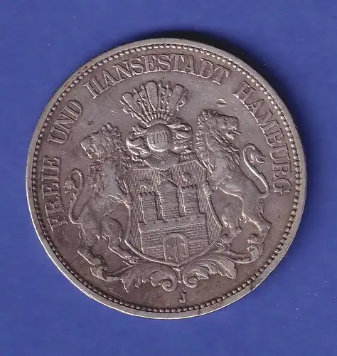 Dt. Kaiserreich Hamburg Stadtwappen Silbermünze 5 Mark 1898 J ss 