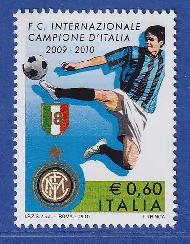 Italien 2010 Gewinn der Fußballmeisterschaft durch Inter Mailand Mi.-Nr. 3388** 