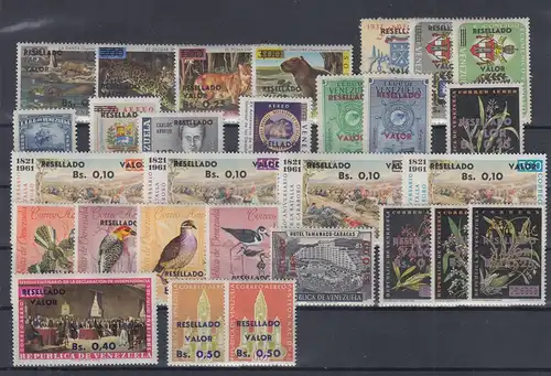 Venezuela Lot 29 Werte mit Aufdruck RESELLADO postfrisch ** / MNH 