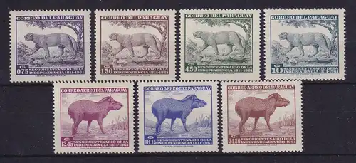 Paraguay 1961 Wildtiere 150 Jahre Unabhängigkeit Mi.-Nr. 912-918 postfrisch **