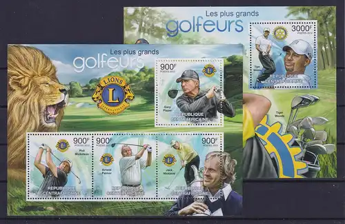 Zentralafrikan. Republik 2012 Golfspieler Mi.-Nr. 3757-3760 KLB, Block 968 **