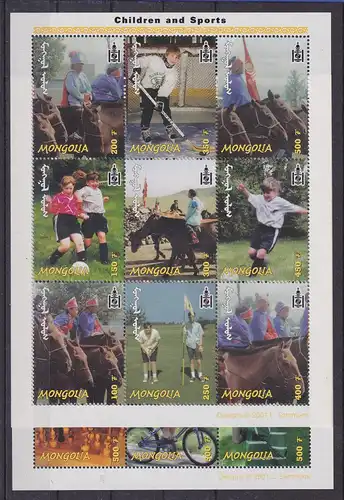 Mongolei 2001 Kinder beim Sport Mi.-Nr. 3324-3335 in 2 Kleinbogen postfrisch **