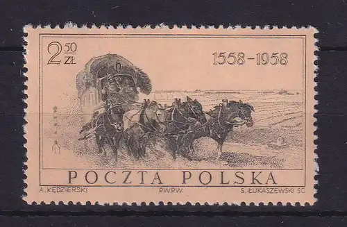 Polen 1958 Postkutsche 400 Jahre Polnische Post Mi.-Nr. 1072 postfrisch **