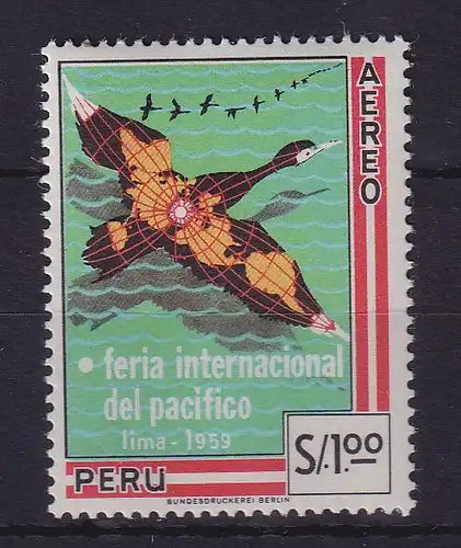 Peru 1960 Pazifik-Messe Kormoran mit Weltkarte Mi.-Nr. 594 postfrisch **
