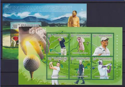 Guinea 2010 Prominente Golfspieler Mi.-Nr. 7466-7471, Block 1818 postfrisch **