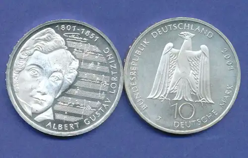 Bundesrepublik 10DM Silber-Gedenkmünze 2001, Albert Gustav Lortzing