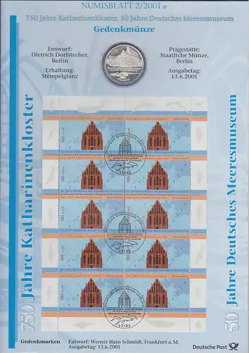 Bundesrepublik Numisblatt 2/2001 Meeresmuseum Stralsund mit 10-DM-Silbermünze