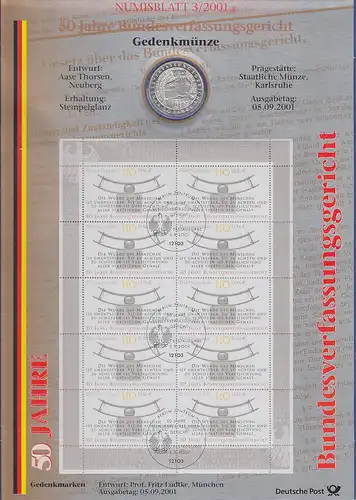 Bundesrepublik Numisblatt 3/2001 Bundesverfassungsgericht mit 10-DM-Silbermünze