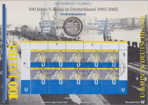 Bundesrepublik Numisblatt 2/2002 U-Bahn Berlin mit 10-Euro-Silbermünze 