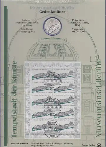 Bundesrepublik Numisblatt 4/2002 Museumsinsel Berlin mit 10-Euro-Silbermünze 