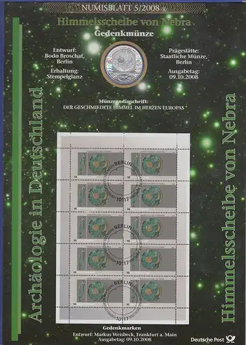 Bundesrepublik Numisblatt 5/2008 Himmelscheibe von Nebra mit10-Euro-Silbermünze 
