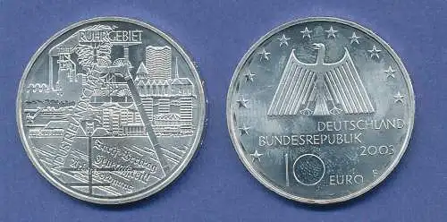 10-€-Gedenkmünze Industrielandschaft Ruhrgebiet, 2003, stempelglanz