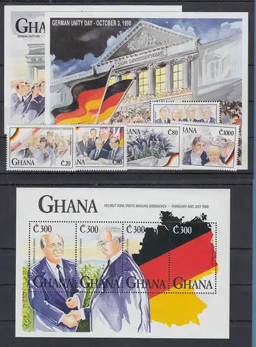 Ghana 1992 Deutsche Einheit Mi.-Nr. 1641-44 und Blocks 188-190 kpl. ** / MNH