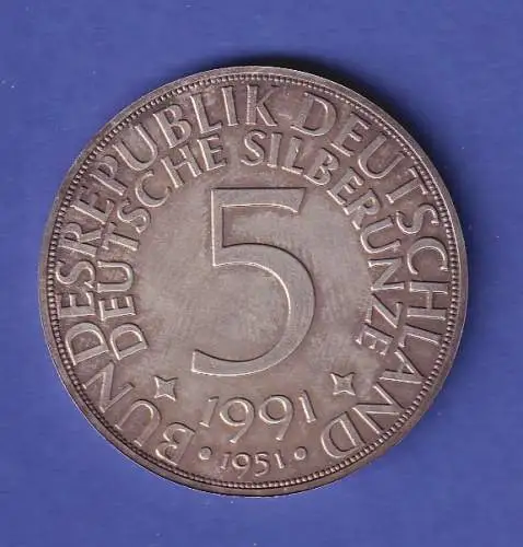 Silbermedaille nach Vorbild von 5 DM 1951 Silberunze 31,1g/Ag 999 1991
