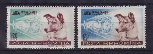 Rumänien 1957 Hündin Laika Mi.-Nr. 1684-1685 postfrisch ** 