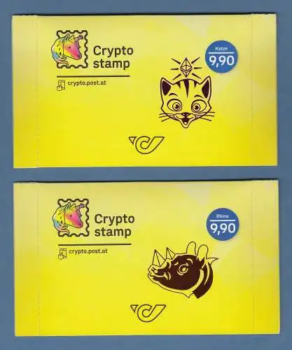 Österreich 2021 Crypto-Stamps Satz 2 Tiermotive Katze / Nashorn ** ungeöffnet ! 