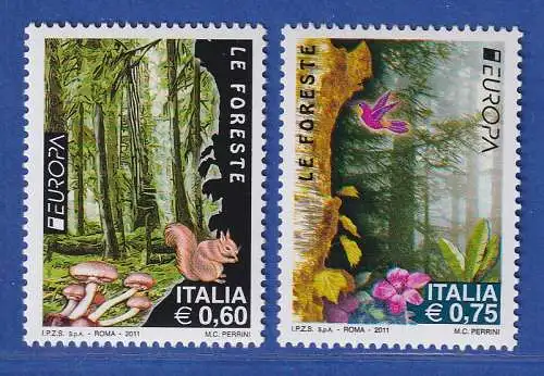 Italien 2011 Der Wald, Eichhörnchen, Pilze, Vogel, Blume  Mi.-Nr. 3443-44 ** 