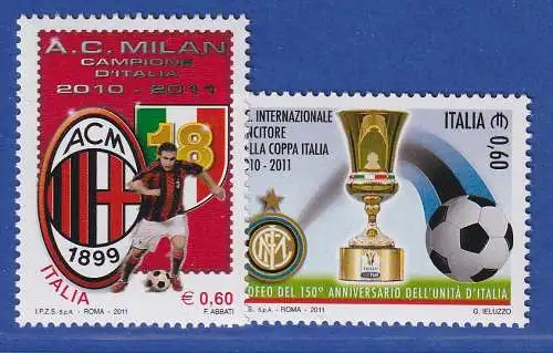 Italien 2011 Fußballmeisterschaft durch AC Mailand Mi.-Nr. 3476-77  **