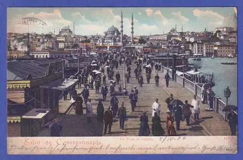 DAP Türkei 1904 AK Constantinopel Hafen von Galata gelaufen nach Augsburg