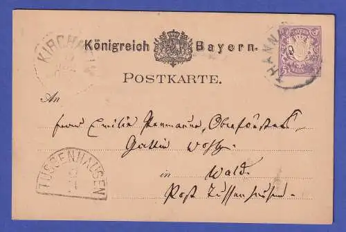 Bayern 1880 Halbkreis-O TUSSENHAUSEN schön auf Postkarte gel. nach Wald