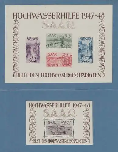 Saarland 1947 Hochwasser-Blockpaar Mi.-Nr. Block 1 und 2 ** Top-Qualität !
