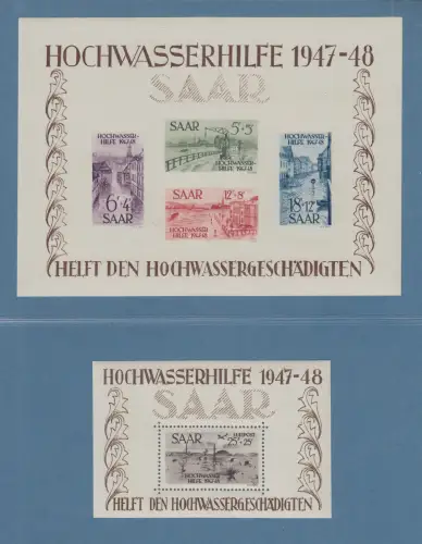 Saarland 1947 Hochwasser-Blockpaar Mi.-Nr. Block 1 und 2 ** Top-Qualität !