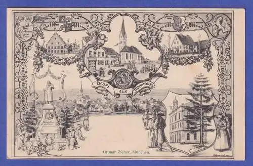 Bayern 1901 AK Thannhausen Ortsansichten gelaufen nach Wald bei Tussenhausen