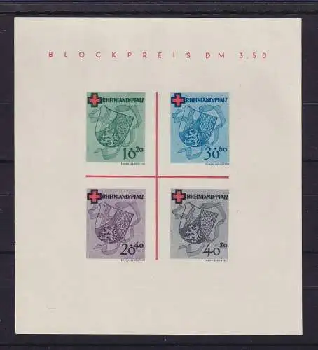 Französische Zone Rheinland-Pfalz 1949 Rotes Kreuz Mi.-Nr. Block 1 (*)