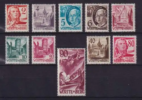 Französische Zone Württemberg 1948 Freimarken Mi.-Nr. 28-37 postfrisch **