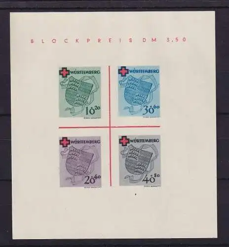 Französische Zone Württemberg 1949 Rotes Kreuz Mi.-Nr. Block 1 (*)