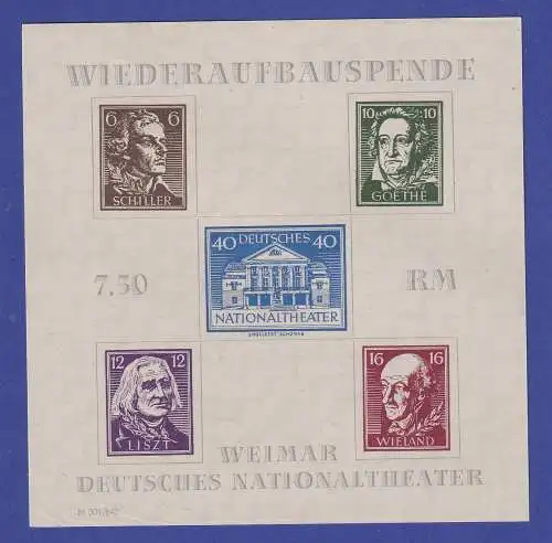 SBZ Thüringen 1946 Wiederaufbau Nationaltheater Weimar Block Mi.-Nr. 3 A X  (*)