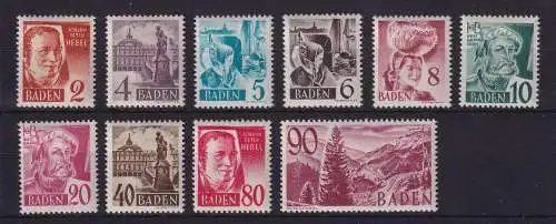 Französische Zone Baden 1948 Freimarken Mi.-Nr. 28-37 postfrisch **