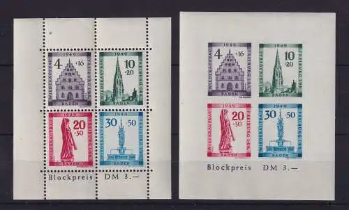 Französische Zone Baden 1949 Freiburg Mi.-Nr. Block 1 A und 1 B postfrisch **