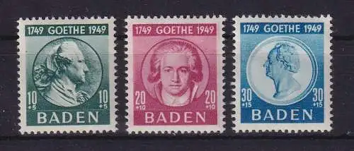 Französische Zone Baden 1949 J. W. von Goethe Mi.-Nr. 47-49 postfrisch **