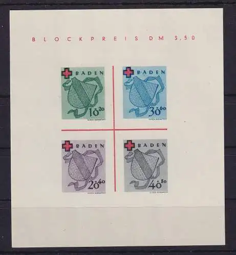 Französische Zone Baden 1949 Rotes Kreuz Mi.-Nr. Block 2 (*)