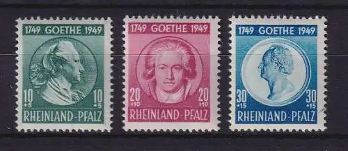 Französische Zone Rheinland-Pfalz 1949 Goethe Mi.-Nr. 46-48 postfrisch **