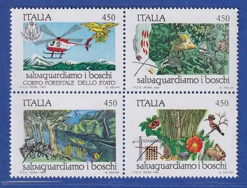 Italien 1984 Naturschutz: Schutz der Wälder Mi.-Nr. 1879-82 Viererblock **