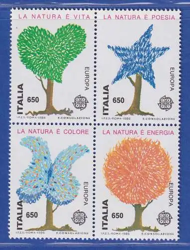 Italien 1986 Europa: Natur und Umweltschutz Viererblock Mi.-Nr. 1968-71 **