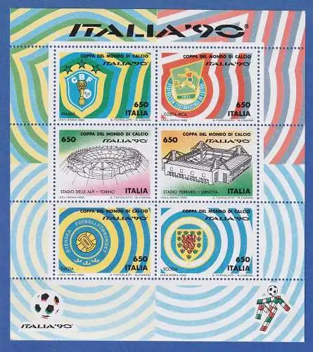 Italien 1990 Blockausgabe Fussball-WM  6x650 Lire  Mi.-Nr. Block 5 **