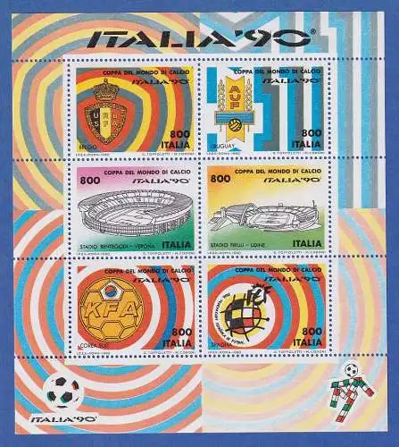 Italien 1990 Blockausgabe Fussball-WM  6x800 Lire  Mi.-Nr. Block 7 **