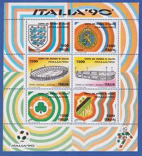 Italien 1990 Blockausgabe Fussball-WM  6x1200 Lire  Mi.-Nr. Block 8 **