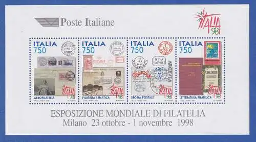 Italien 1997 Blockausgabe Briefmarkenausst. ITALIA `98 Mi.-Nr. Block 16 **