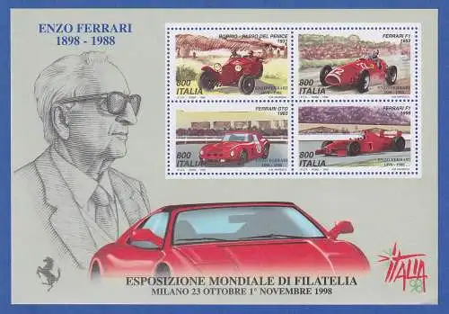 Italien 1998 Blockausgabe: ITALIA`98 Ferrari Rennwagen Mi.-Nr. Block 17 **