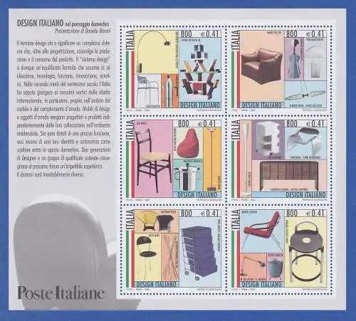 Italien 2000 Blockausgabe Design Einrichtungsgegenstände  Mi.-Nr. Block 22 **