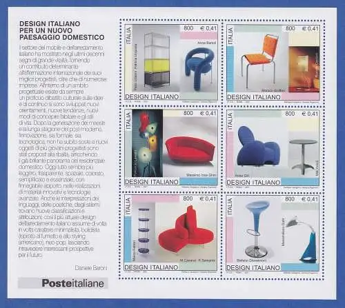 Italien 2001 Blockausgabe Design Einrichtungsgegenstände Mi.-Nr. Block 29 **