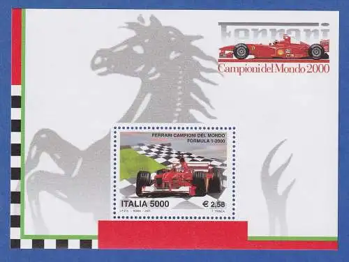 Italien 2001 Blockausgabe Ferrari Formel 1 WM 2000 Mi.-Nr. Block 28 **