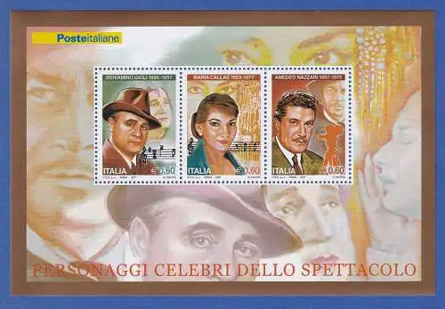 Italien 2007 Blockausgabe Maria Callas und Schauspieler Mi.-Nr. Block 40 **